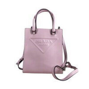 Prada Triangle Logo Pink Handbag Leather Tote Plate HO
